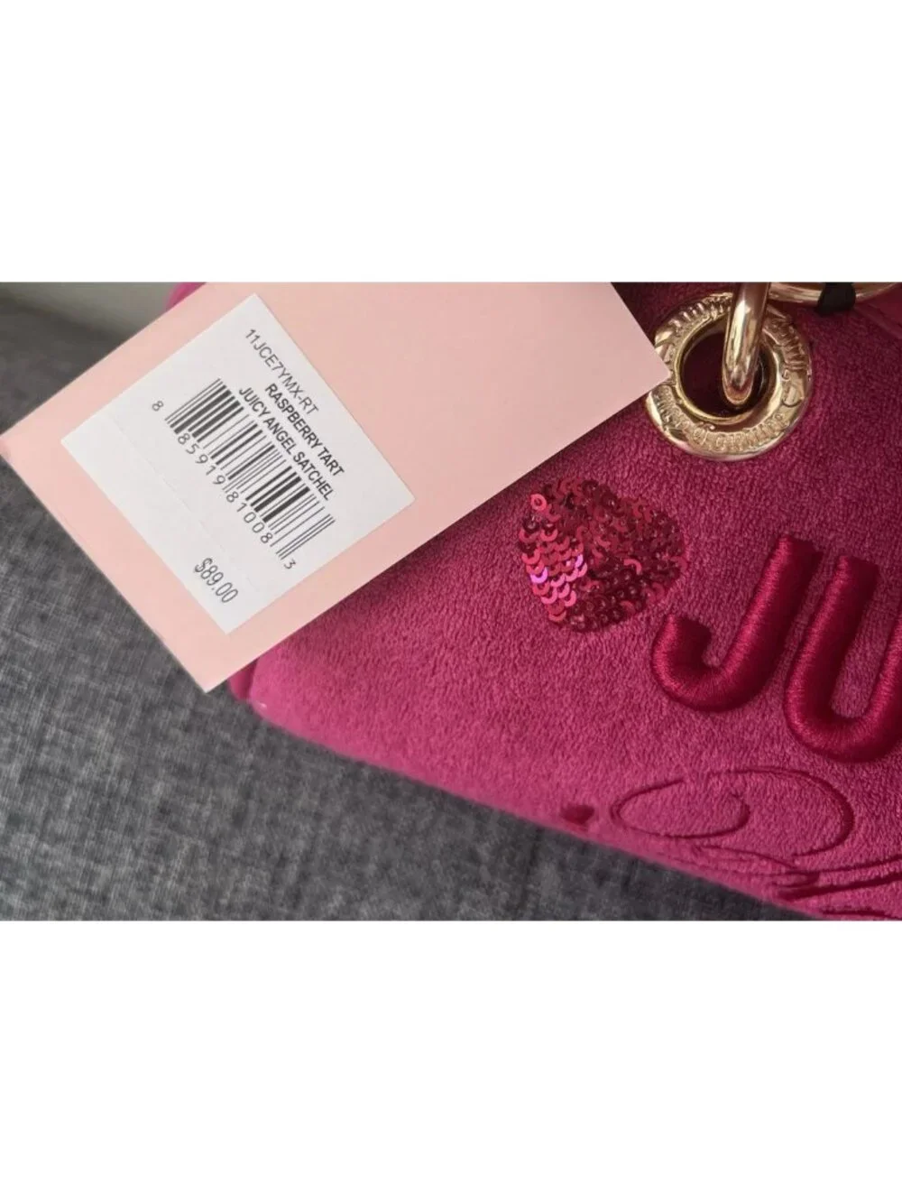 NWT Juicy Couture Juicy Angel Satchel Raspberry Tart Pink Heart Charm crossbody